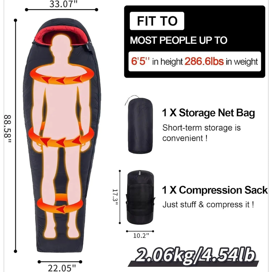 Degree Sleeping Bag for Adults - 660 Fill Power Down Bag for Cold Weather -20F / -8F / 0F / 10F Large Lightweight