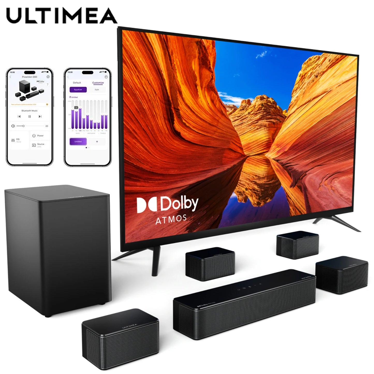ULTIMEA 7.1 Surround Sound System Sound bar for TV with Dolby Atmos&APP Control, Home Cinema Bluetooth Speaker with Subwoofer