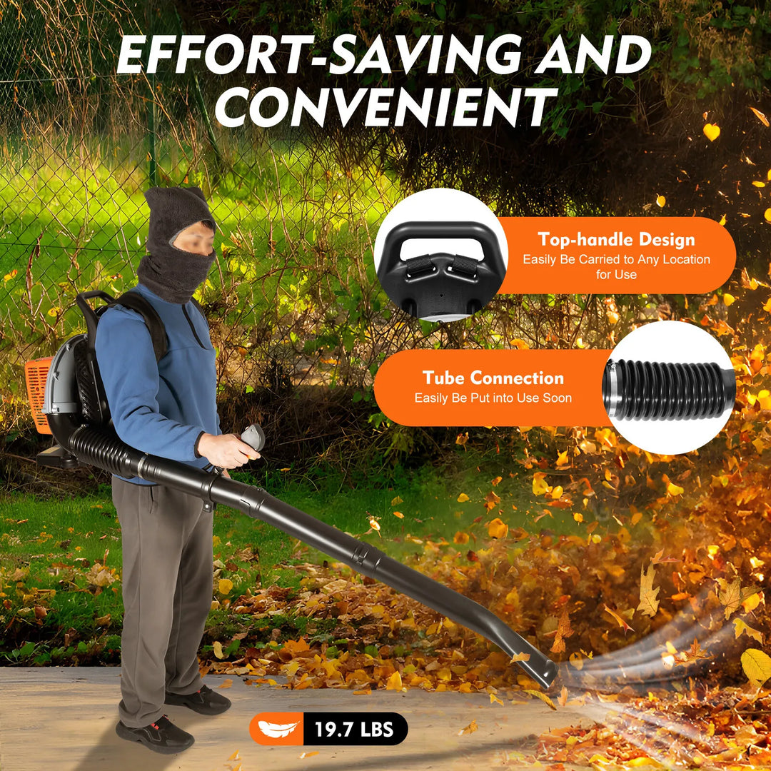63CC 2.7kW 2-Stroke Gas Leaf Blower, 6800r/min Adjustable Speed Backpack Blower, 0.3m³/s Yard Cleaning Blower for Garden Lawn