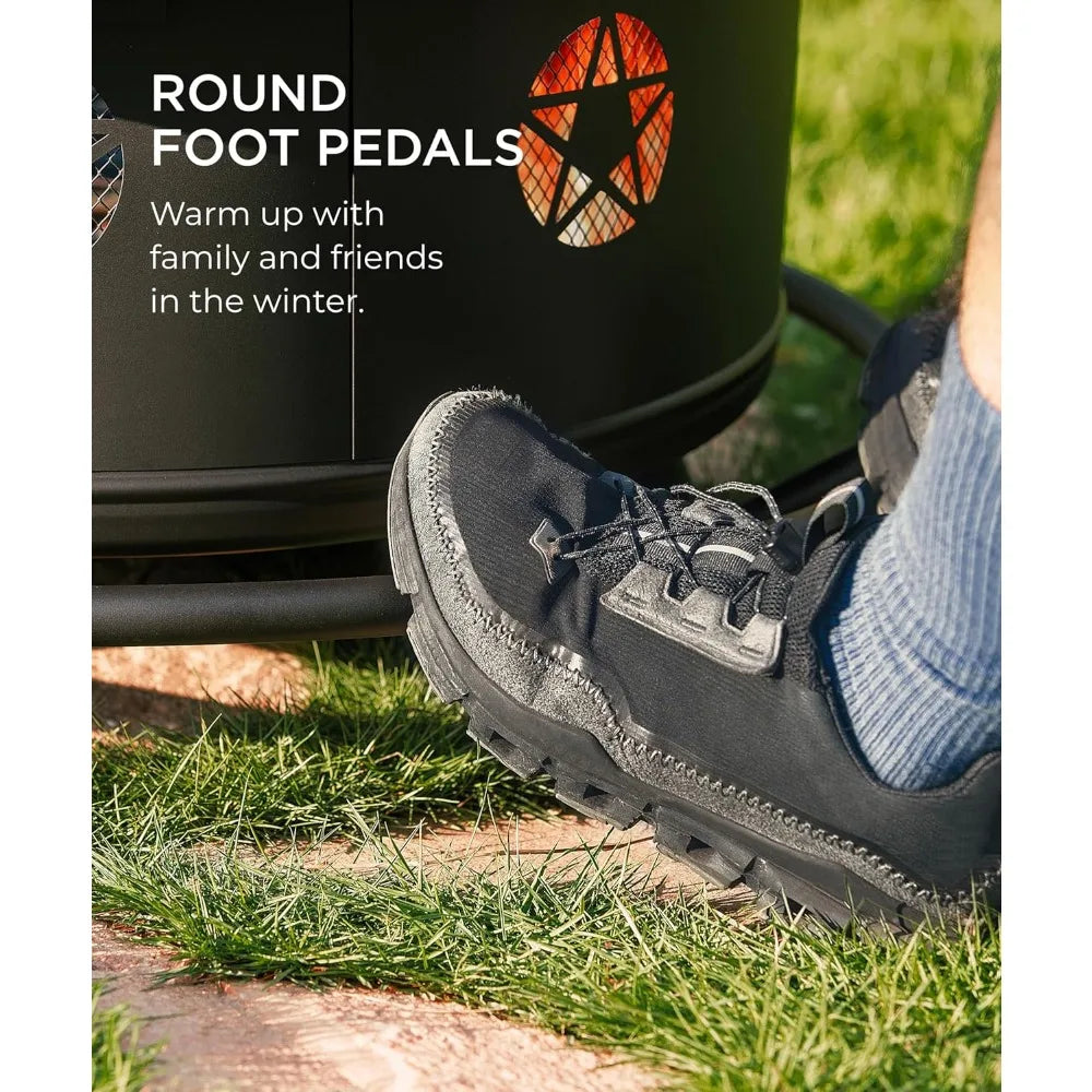 43 Inch Fire Pit with BBQ Grill, Wood Burning Fire Pits for Outside with Lid & Poker, Extra Large Heavy Duty Firepits, BBQ & Out