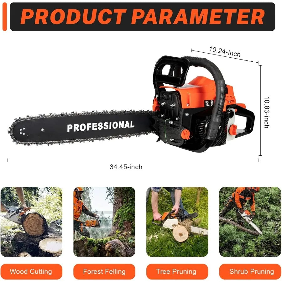 20in 68CC Gas Chainsaw2 Stroke Handheld Petrol Chain Saws Wood work Saw for Sawing Cutting Pruning Trimming Wood Tool
