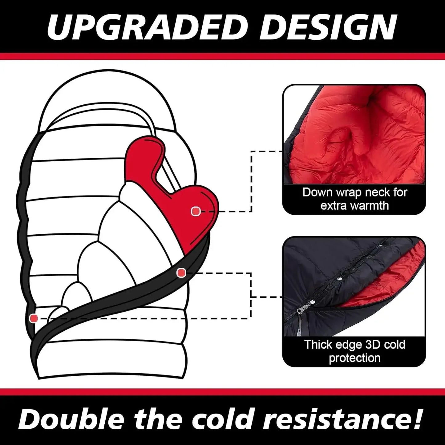 0 Degree Sleeping Bag for Adults - 660 Fill Power Down Bag for Cold Weather -20F / -8F / 0F / 10F Large Lightweight