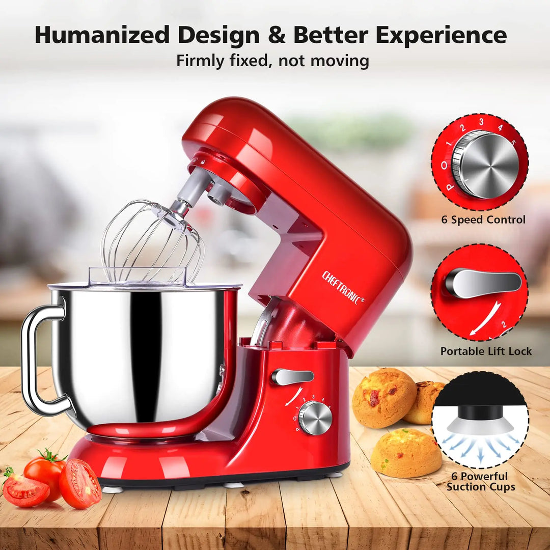 1pc CHEFTRONIC Stand Mixer, 7 Qt Tilt-Head Electric Household Stand Mixer - 650W 6-P Speed, US Plug, Frother for milk