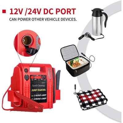 12V/24V Jump Starter,2800/1400 Peak Amp,Truck Battery Booster Pack, and Pure Copper Jumper Cables,Heavy Duty Jump Box Includes D