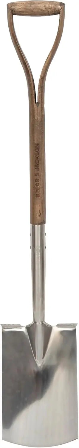 Treaded Stainless Steel Digging Spade, Ash Wood Handle Traditional Garden Tool for Efficient Soil Digging