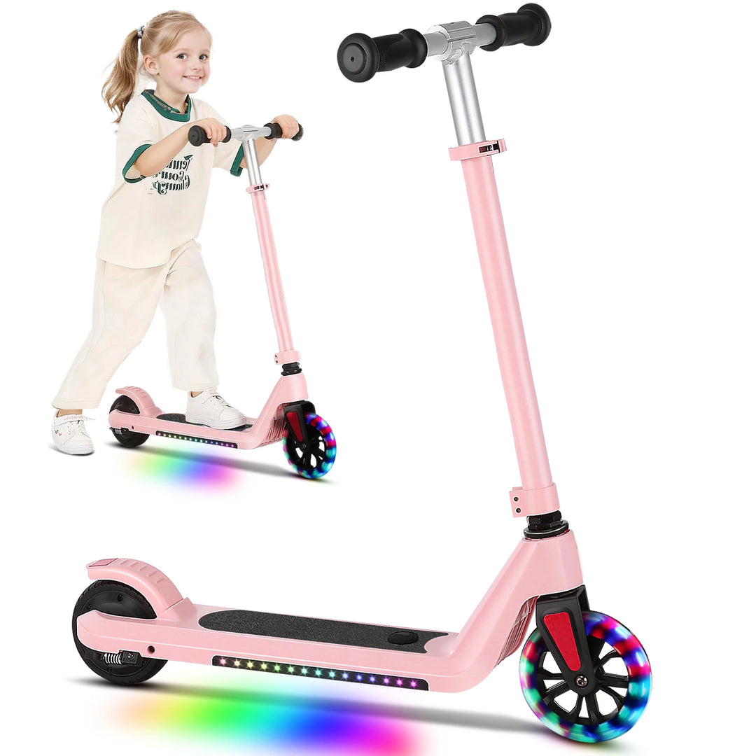 CAROMA Electric Scooter for Kids Ages 6-14,120W Motor,Colorful Light,Adjustable Height&Speed,Foldable scooter,UL 1 Year Warranty