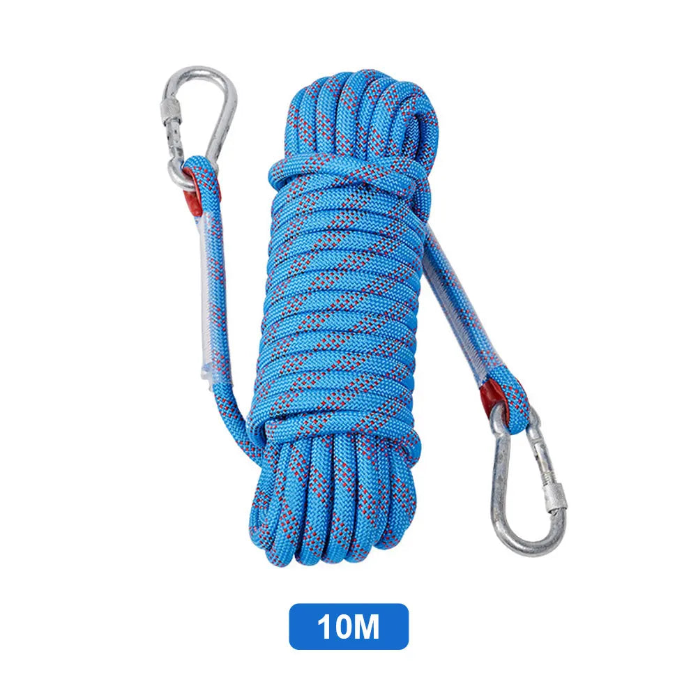 10mm Rock Climbing Rope with Hooks for Outdoor Static Rappelling Mountaineering Rescue and Fire Escape