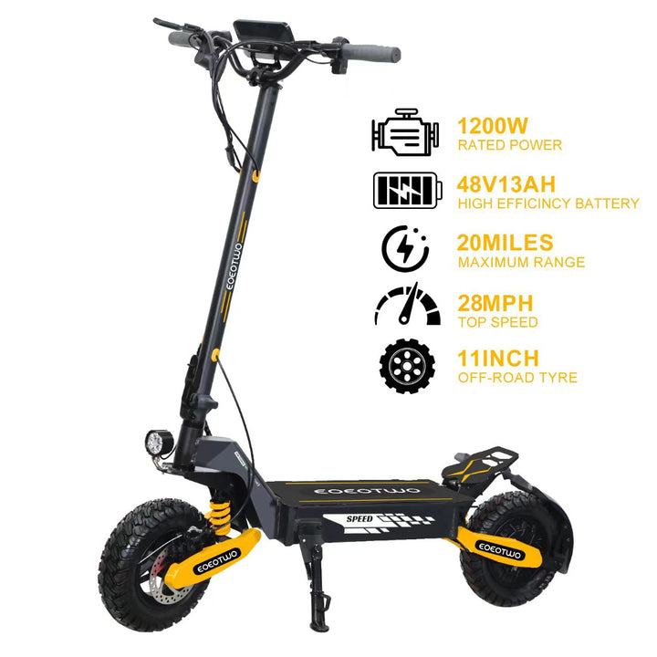 EOEOTWO GT06 Electric Scooter,1200W Motor,40/20Miles Range&30mph,11'' Off Road Tires,Dual Suspension E-Scooter+1 Year Warranty