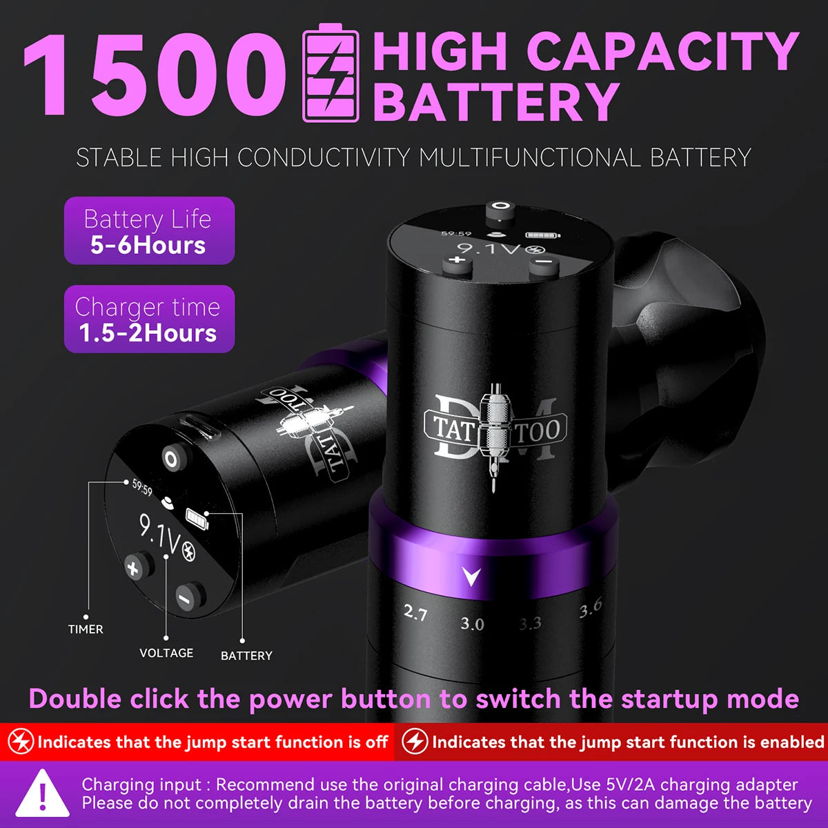 DM Gorilla Wireless Tattoo Kit Adjustable Stroke Tattoo Machine 1500mAh Powerful Customized Low Noise Motor For Permanent Makeup