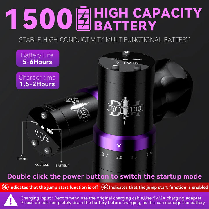DM Gorilla Wireless Tattoo Kit Adjustable Stroke Tattoo Machine 1500mAh Powerful Customized Low Noise Motor For Permanent Makeup