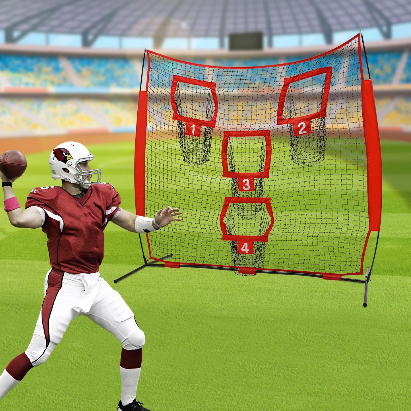 Football Target Net, 7*7ft Football Trainer Throwing Net, Football Training Net with 4 Target Pockets for Sports Grounds