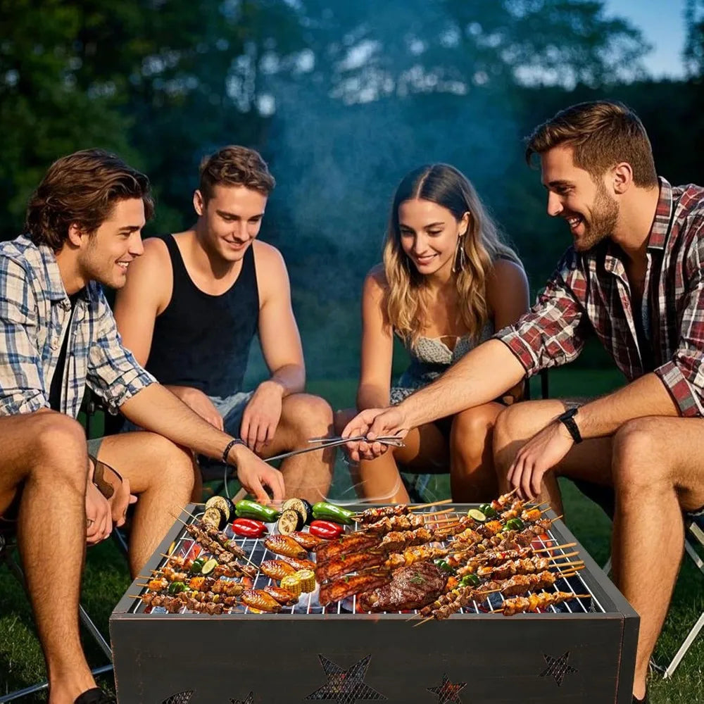 Fire Pit BBQ Charcoal Grill, 26 Inch Outdoor Extra Deep Wood Burning Firepit with Poker