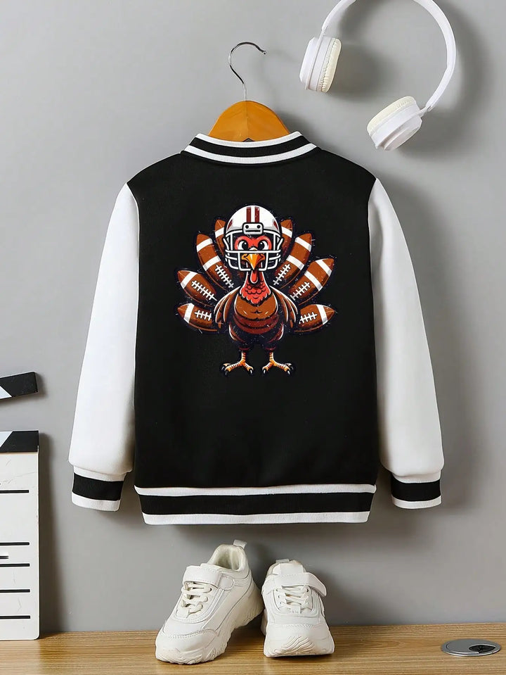 Children's baseball jersey, Thanksgiving football chick with pocket, holiday party, back print. The child's gift