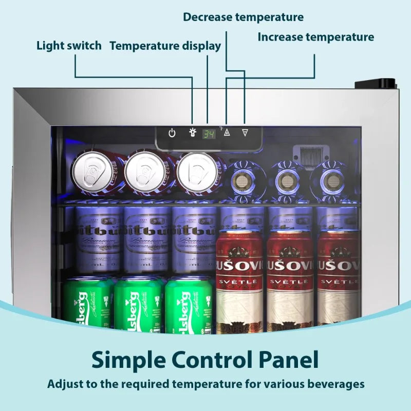 Simzlife 130 Can Beverage Refrigerator and Cooler with Glass Door for Home, 17.3 in D, 31.3 in H, Silver