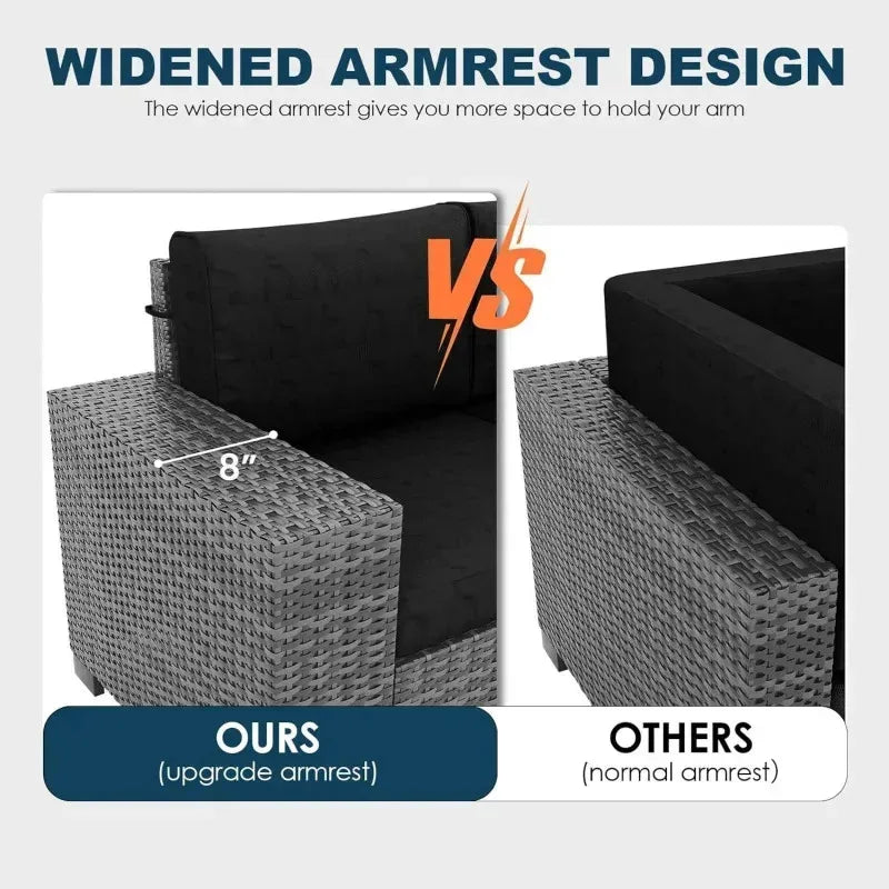 RPD4-7 Piece Patio Furniture Set Fire Pit Table. Outdoor Conversation Sets Wicker Rattan Sectional Sofa with Coffee TSZ