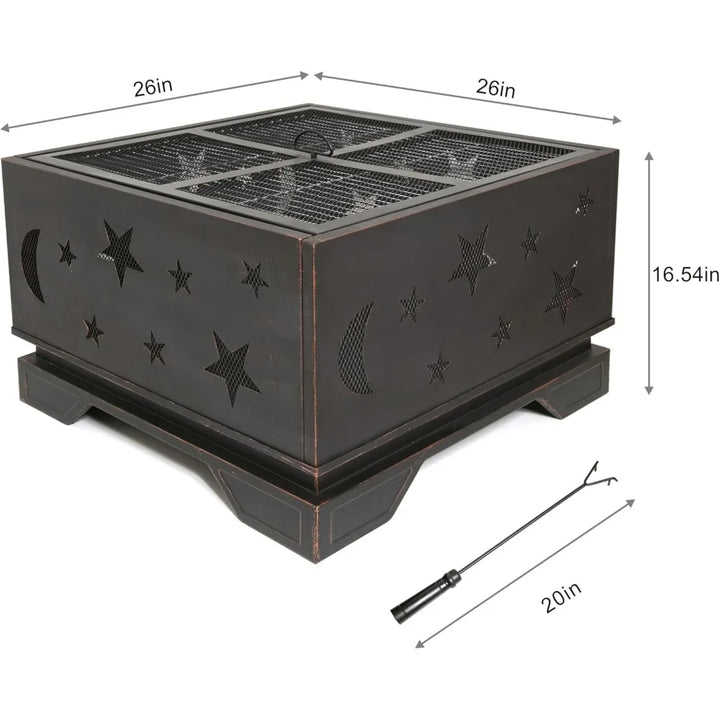 Fire Pit BBQ Charcoal Grill, 26 Inch Outdoor Extra Deep Wood Burning Firepit with Poker