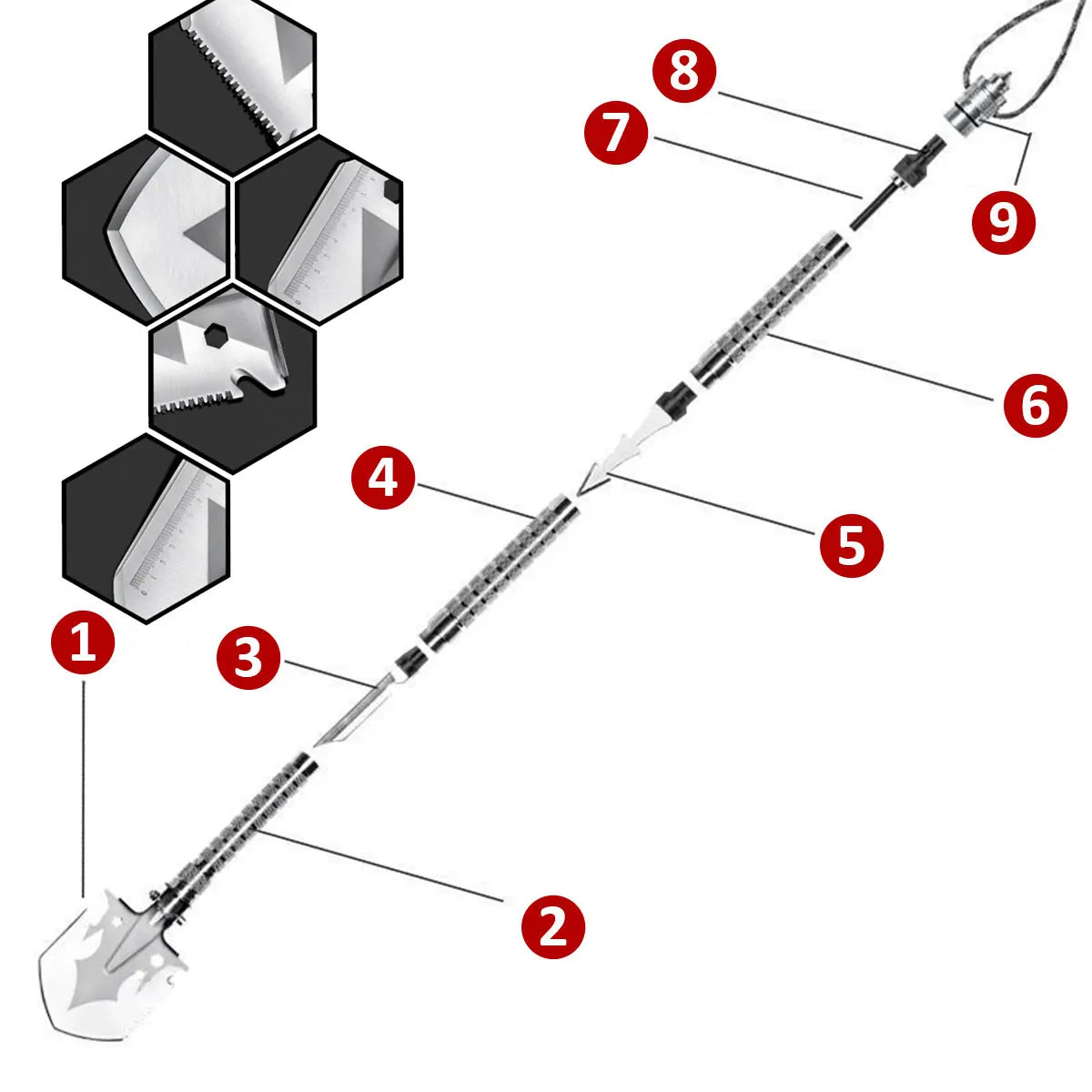 Multi Functional Detachable Foldable Military Electric Shovel Outdoor Survival Equipment Self-Defense Tools Camping Accessories