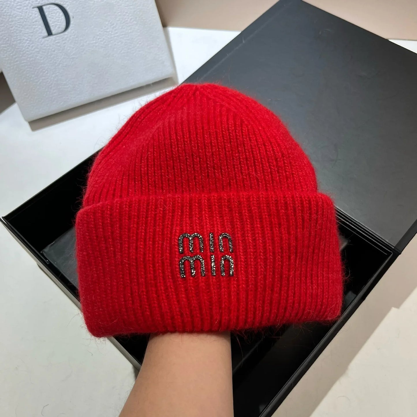 Luxury Rhinestones Fashion Women Winter Hats Real Rabbit Fur Wool Skullies Beanies Knitted Hat Lady Warm Walking Bonnet Cap  Pr