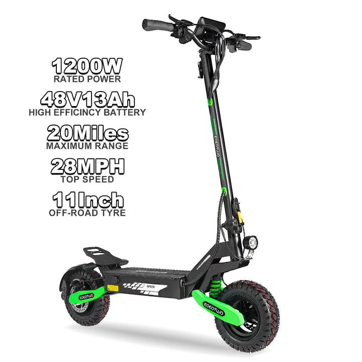 EOEOTWO GT06 Electric Scooter,1200W Motor,40/20Miles Range&30mph,11'' Off Road Tires,Dual Suspension E-Scooter+1 Year Warranty