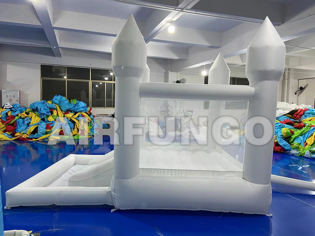 Kids 8x13x8ft Soft Play White Bounce House With Slide Ball Pit Party Customization Inflatable Mini Bouncy Castle With Blower