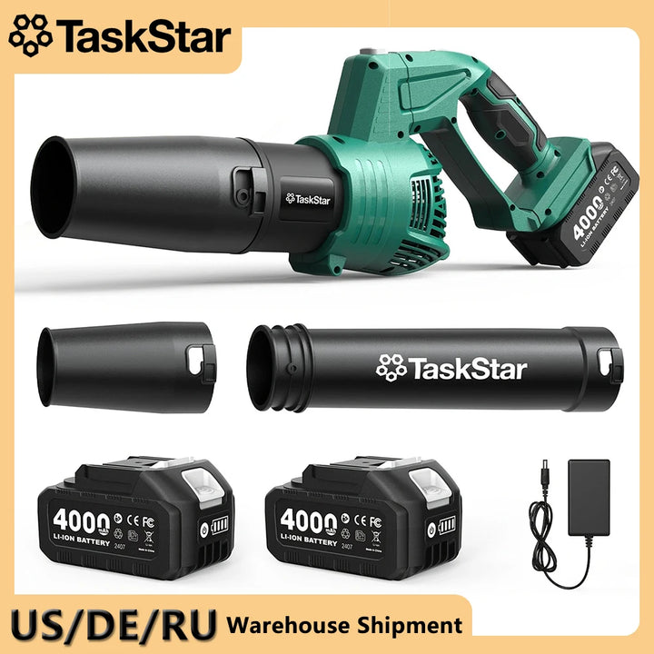 TaskStar Electric Leaf Blower 550CFM 150MPH Brushed Motor 5-Speed Rotating Head Airblower For Lawn Garden 4.0Ah Battery Powered