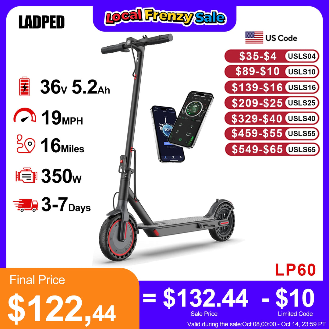 LP60 Electric Scooter 350W 19mph APP Smart Control Scooter 8.5inch tire Folding Electric Scooter 16miles Max Range for Adult