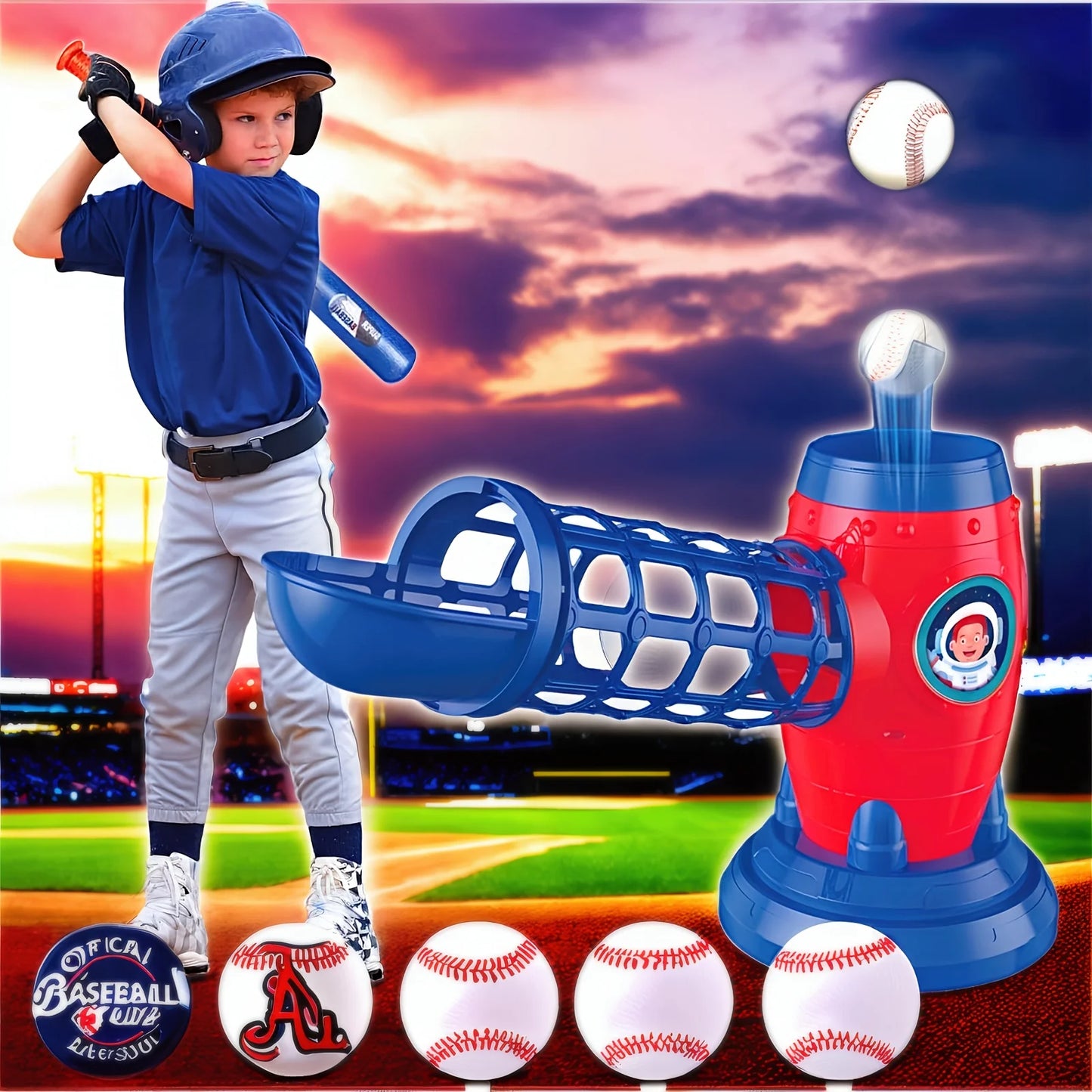 American Super New Product, Automatic Baseball Home Run Set Machine Toy, Set With Baseball Bat, Includes 10 Balls, Suitable For