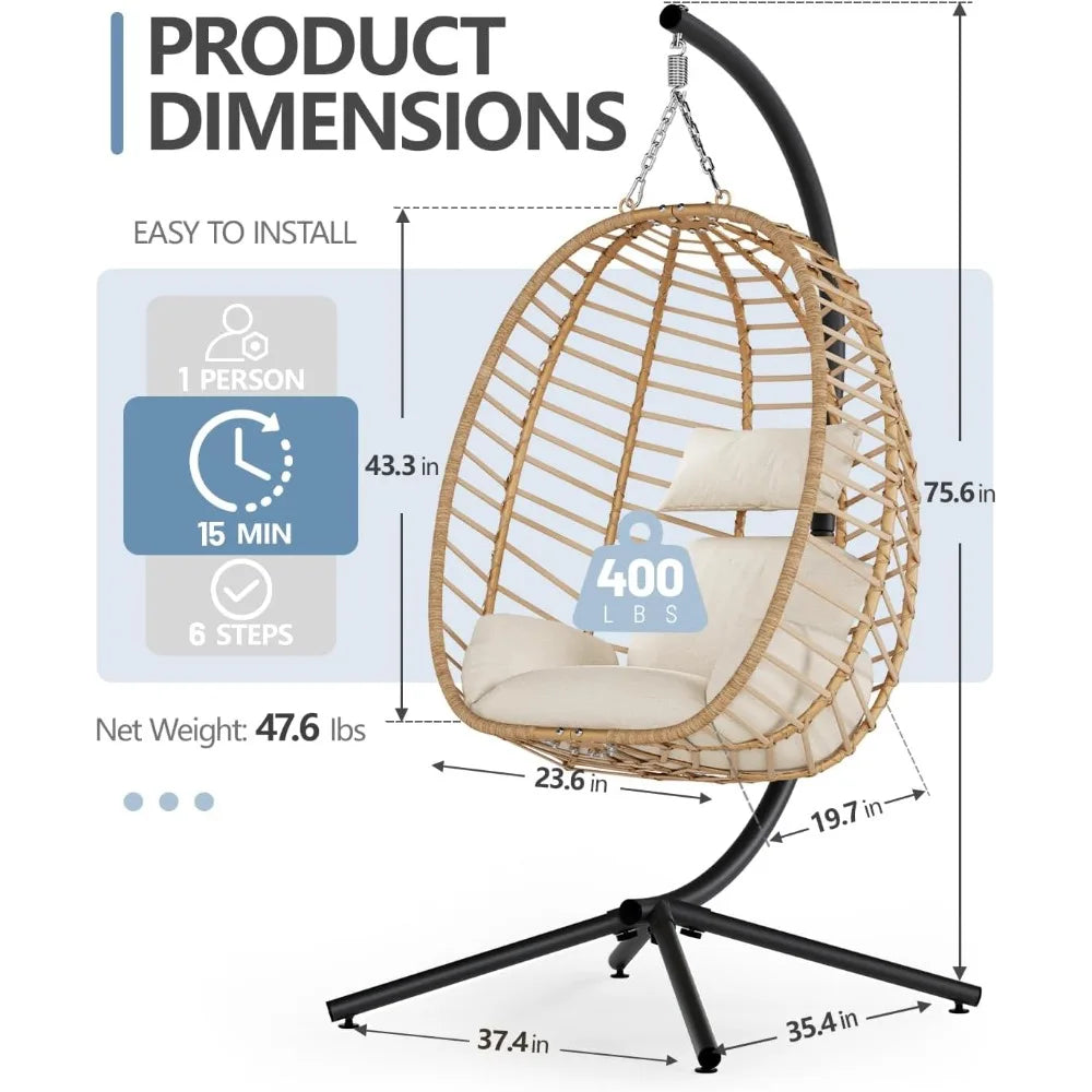 Egg Swing Chair With Stand Outdoor Patio Hanging Cushion
