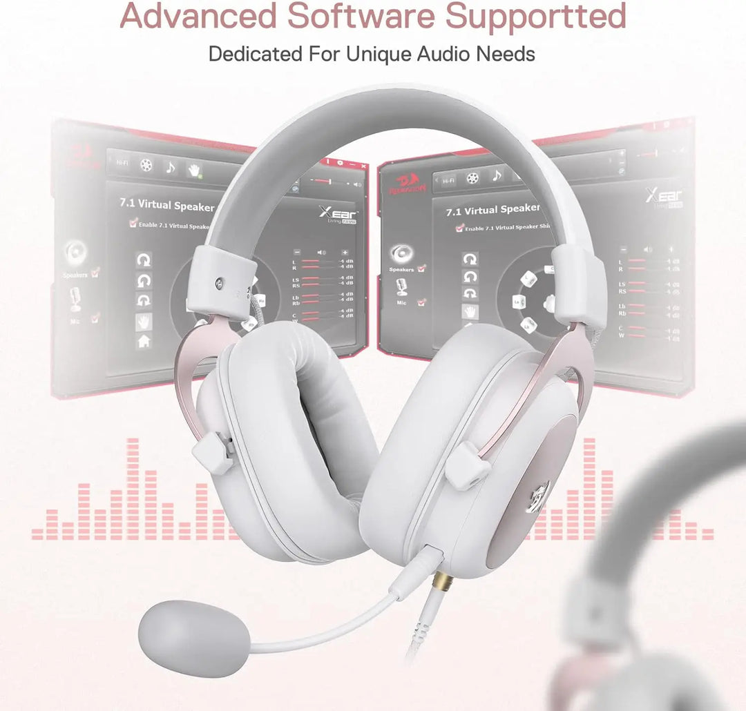 Redragon H510 Zeus White Wired Gaming Headset - 7.1 Surround Sound Memory Foam Ear Pads 53MM Drivers