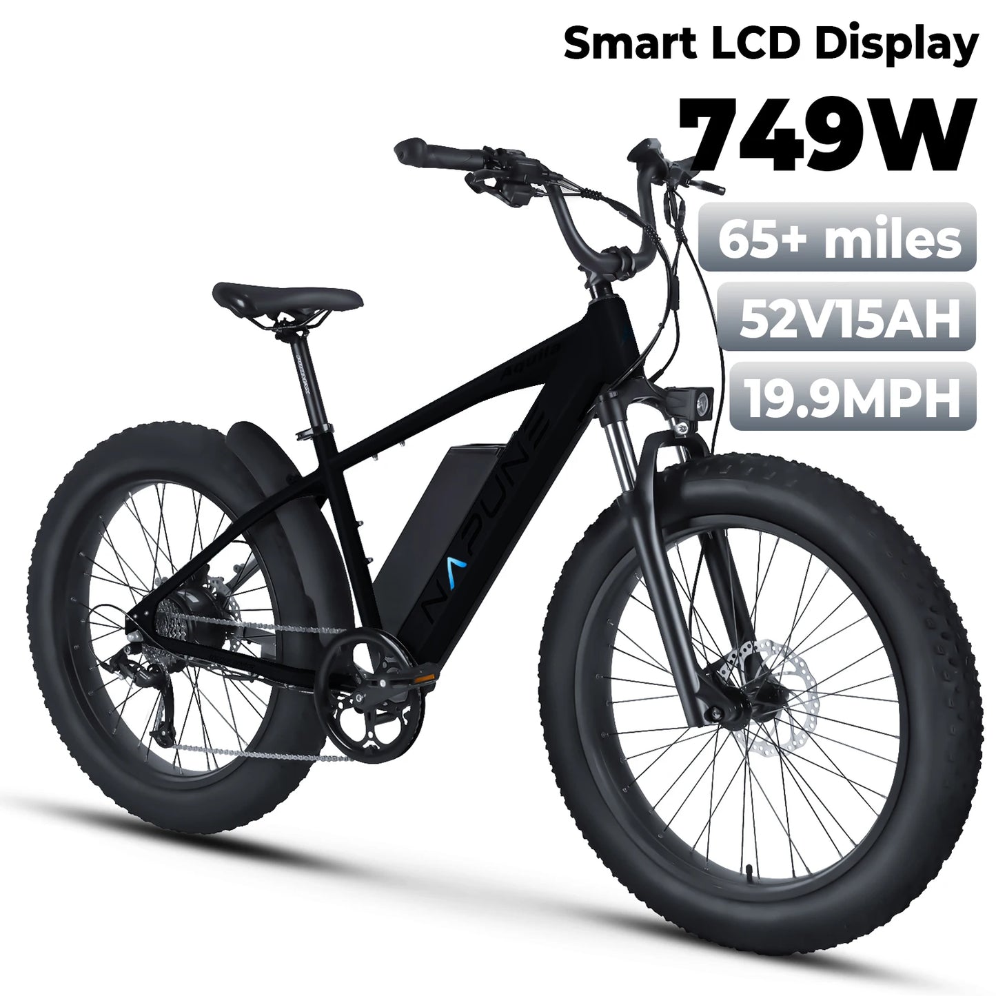 750W off-road electric bicycle 52V 17Ah 26 inch 4.0 fat tire with USB port and Bluetooth APP LCD screen 9-speed