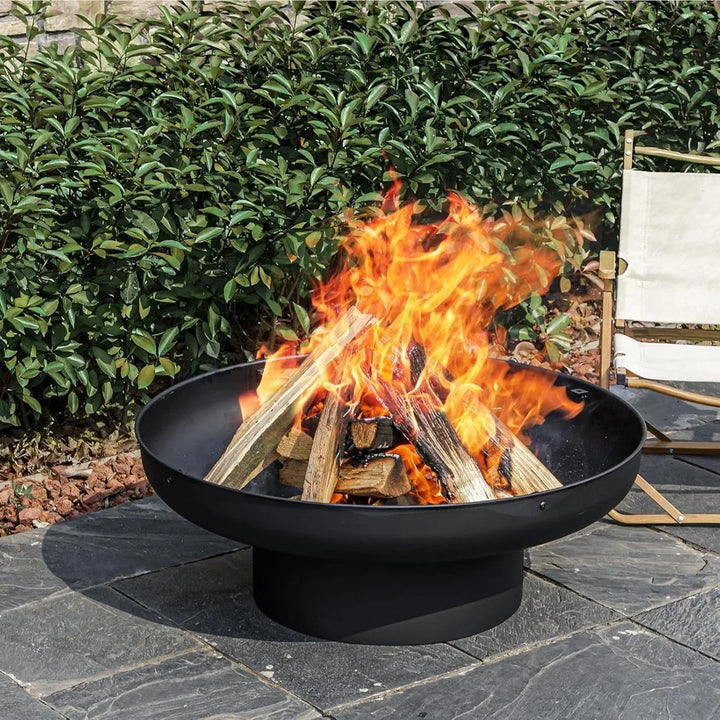 32in Fire Pit Table with Lid,Heavy Duty and Deep Fire Bowl,Outdoor Wood Burning BBQ Grill Firepit Bowl with Cover Lid, Fire Pit