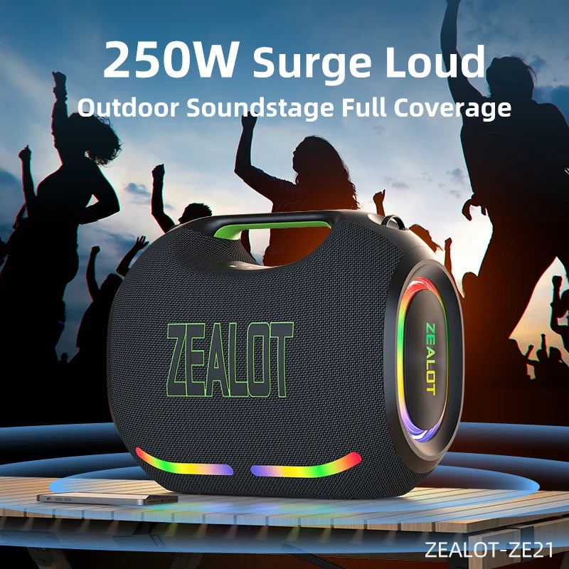 ZEALOT-ZE21 250W Big Power Wireless TWS Subwoofer Bluetooth Speaker High Volume Waterproof Portable Mobile Power HIFI Sound
