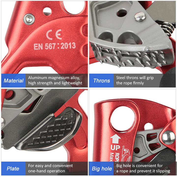 Vertical Rope Ascender Hand Ascender Aluminum  Alloy Rock Climbing Handheld Ascender for Aloft Working Caving