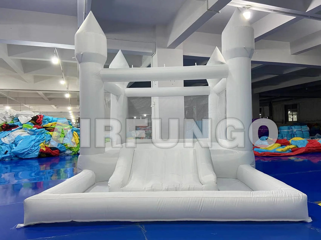 Kids 8x13x8ft Soft Play White Bounce House With Slide Ball Pit Party Customization Inflatable Mini Bouncy Castle With Blower