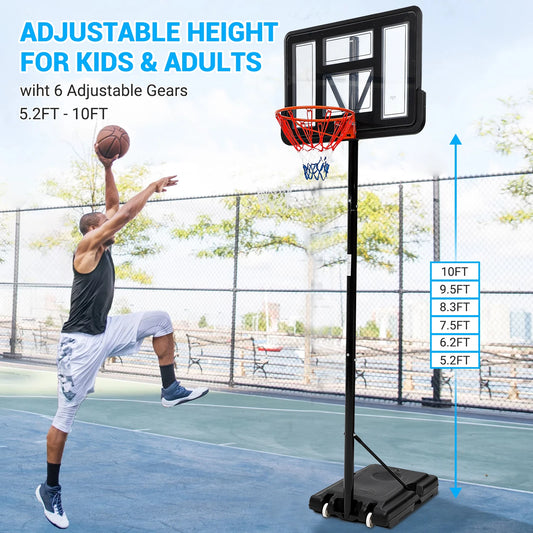 Basketball Hoop Outdoor 5.2ft-10ft Adjustable For Kids Youth Adults Portable Basketball Hoop Goal System in Backyard/Driveway