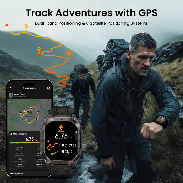 KOSPET TANK M4C Rugged Smartwatch for Men Military-Grade GPS Watch with Flashlight 5ATM Waterproof Health & Fitness Tracker