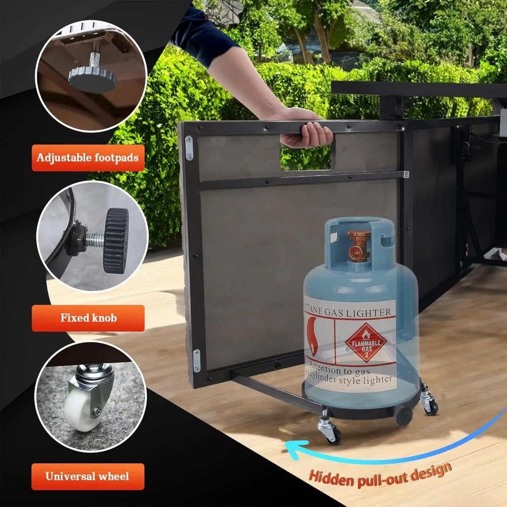 48 INCH Propane Fire Pit Outdoor Fire Table w/Faux Ledgestone Base, 50,000 BTU Gas Fire Pit Table w/Aluminum Table Top, Waterpr