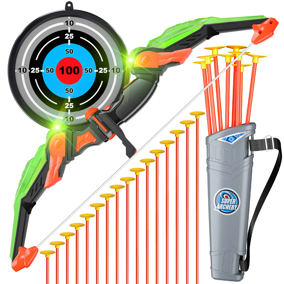 Bow and Arrow Toys with Light-up LED for Kid Age 3+, Archery and Target Set, Indoor & Outdoor Sports Games
