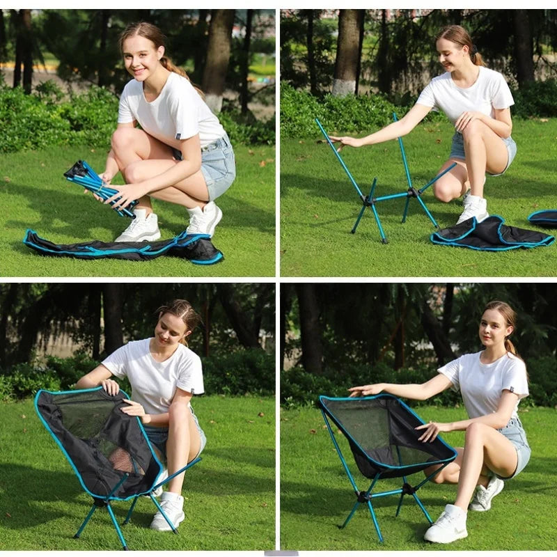 Portable, lightweight and foldable camping chairs, equipped with side pockets for carrying bags, are perfect for hiking, beach