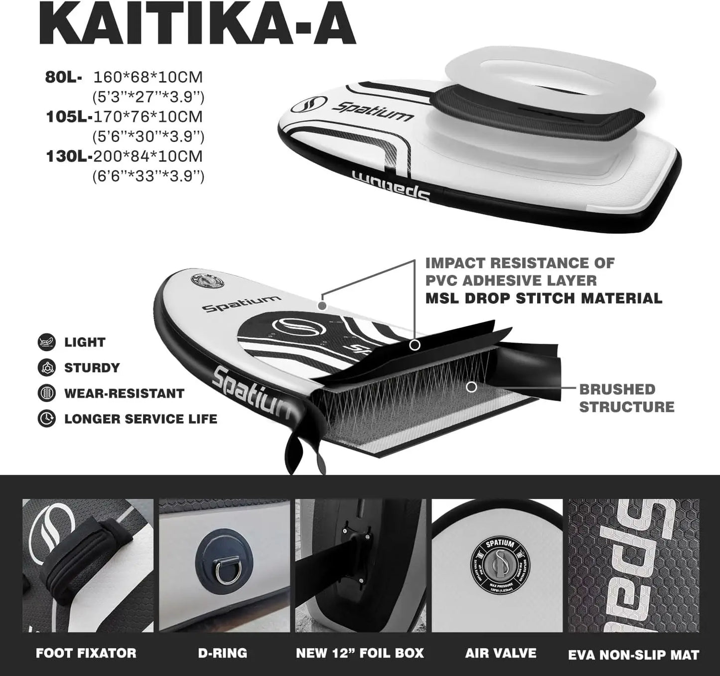 Spatium Hydrofoil Board for Surfing with Hydrofoil Accessories Inflator Pump, Backpack, Safe Leash, Fix Kit Hydrofoil Gray