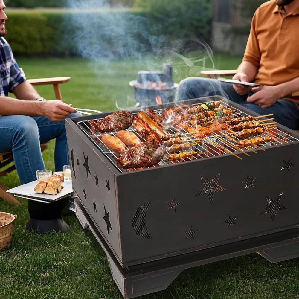 Fire Pit BBQ Charcoal Grill, 26 Inch Outdoor Extra Deep Wood Burning Firepit with Poker