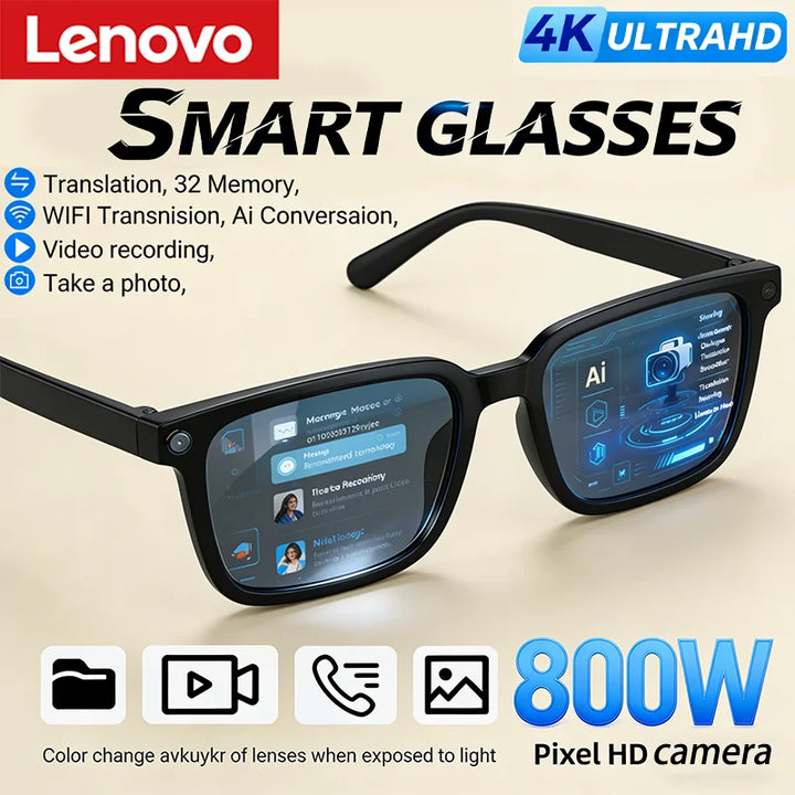 Lenovo AI Smart Glasses AI Translation 8MP HD Camera 4K Shooting Image Bluetooth Call Recording Music Smart Sunglasses 2026 New