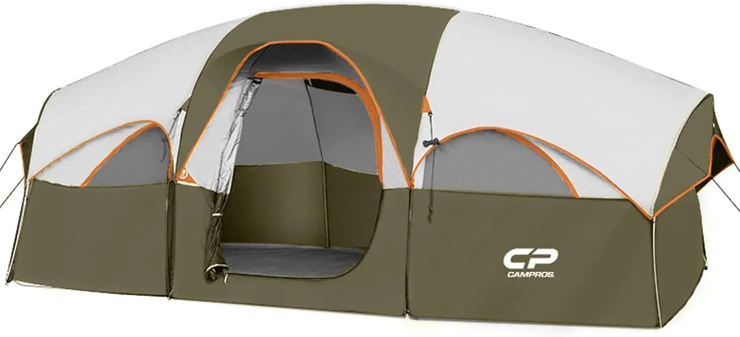 Tent 8 Person Camping Tents, Weather Resistant Family Tent, 5 Large Mesh Windows, Double Layer,Olive