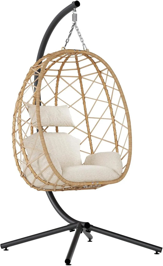 Egg Swing Chair With Stand Outdoor Patio Hanging Cushion