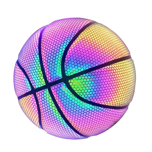 Luminous Basketball Ball Holographic Reflective Lighted Flash Ball PU Wear-Resistant Glowing Basketball Night Sports Game
