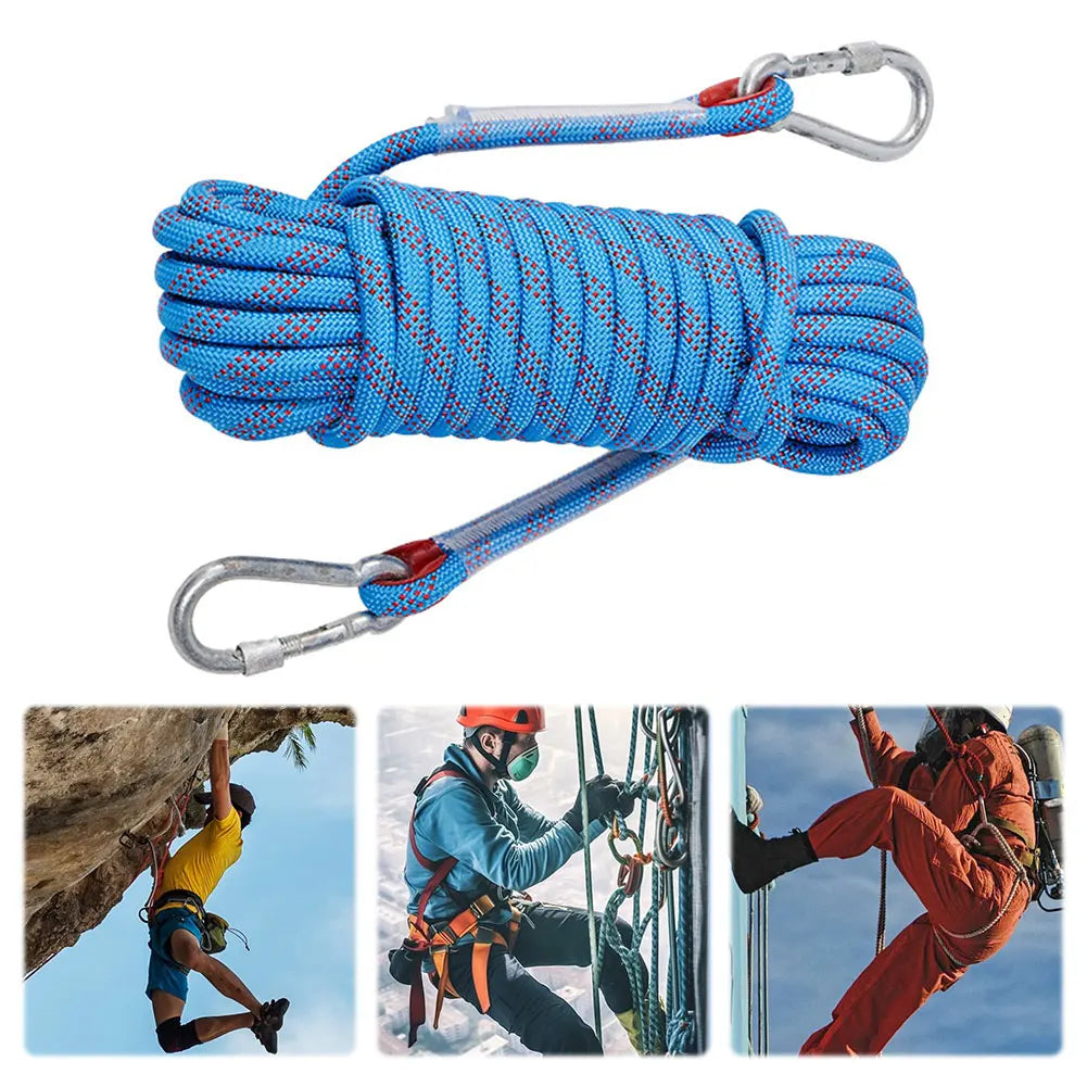 10mm Rock Climbing Rope with Hooks for Outdoor Static Rappelling Mountaineering Rescue and Fire Escape
