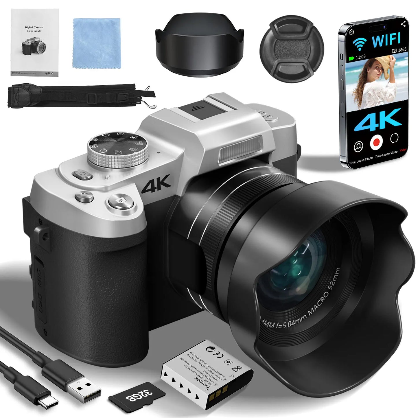 75MP Digital Camera for Photography & Video, 4K VloggingCamera with 3inch Touch Flip Screen &18X Digital Zoom, AutofocusCompact