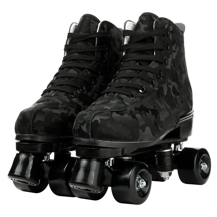 PU Leather Roller Skates Skating Shoes Sliding Inline Quad Skates Sneakers Training Europe Size 4 Wheels Flash Roller Skate