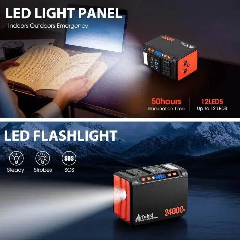 Furniture-Home.Power Station 88Wh, Solar Generator Power Bank with 110V AC DC USB Ports LED Flashlight for Camping Home Emerge