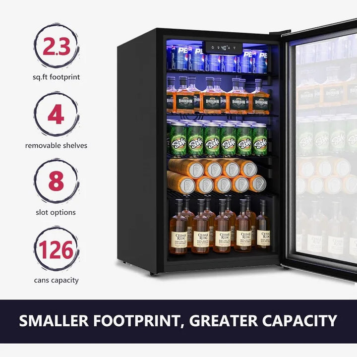 Beverage Refrigerator Cooler - 126 Can Mini Fridge with Glass Door for Soda Beer, Wine, Beverage Cooler for Home, Office